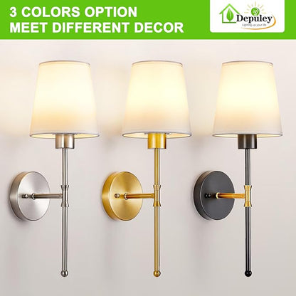 Depuley Battery Operated Wall Sconce: Set of 2 19.99" Wireless Wall Lights with Remote for Bedroom - Rechargeable 15 Colors Gold Wall Lamp for Living Room Hallway Decor