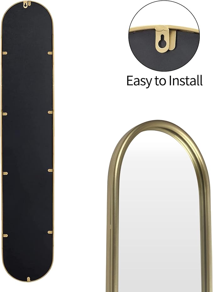 OUSHUAI Gold Full Length Oval Mirror,Narrow Capsule Long Mirrors with Metal Frame for Entryway,Hallway,Living Room 44"X8" (1pc)