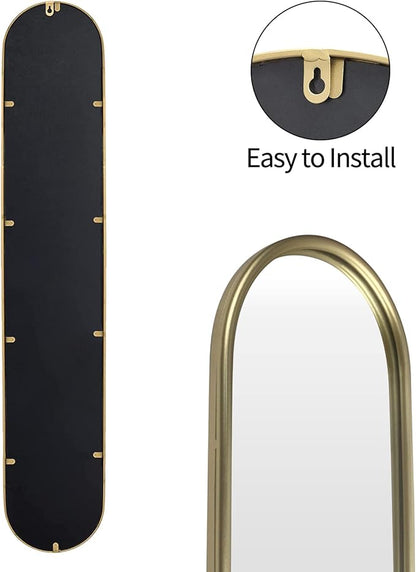 OUSHUAI Gold Full Length Oval Mirror,Narrow Capsule Long Mirrors with Metal Frame for Entryway,Hallway,Living Room 44"X8" (1pc)
