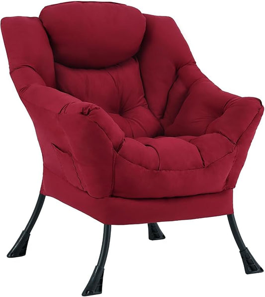 Lazy Chair, Large Accent Chair, Modern Comfy Armchair, Burgundy Chair for Living Room Bedroom Dorm Room Office Apartment Reading Relaxing Use