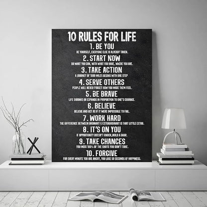 Yatsen Bridge 10 Rules for Life Motivational Wall Art Inspirational Canvas Office Art Decor Positive Black and White Artwork Framed Ready to Hang-18 inch x 24 inch
