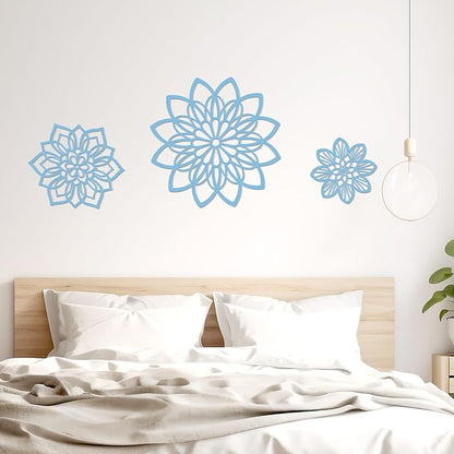 Zzbakress 3 Pieces Metal Flowers Wall Decor, Black Wall Decors Metal, Flower Art Wall Decor Farmhouse Wall Decorations Multiple Flowers Hanging Decor for Bathroom Living Room Home Kitchen Garden Office (Blue Elegant)