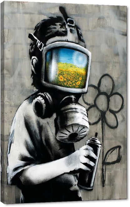 Yatsen Bridge Banksy Wall Art Canvas, Sunflower Mask Boy Picture, Graffiti Poster and Print Modern Pop Street Graffiti Home Decorations Ready to Hang - 28x44 inch