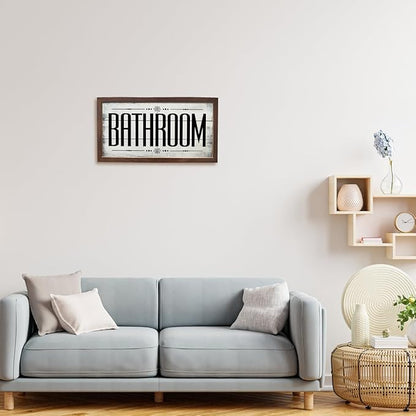 Bathroom Signs, Rustic Bathrooms Decor, Farmhouse Home Decors for Bathroom Restroom Toilet, Bathrooms Wall Art, Decorative Signs and Plaques, Wooden Framed Wall Decor 15×7.5×0.3 inches