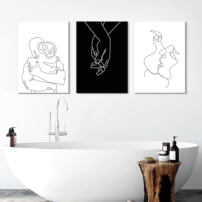 Couples Wall Decor Minimalist Line Wall Art Abstract Love Painting Black and White Line Drawing Art Hug Kiss Holding Poster Prints for Bedroom Bathroom Living Room Wall Decor