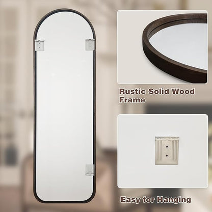 Niccy 66"×21" Wood Frame Arched Full Length Mirror, Free Standing & Wall-Mounted Mirrors, Large Body Hanging Mirror for Living Room, Explosion-Proof Decorative Vanity Mirrors for Bedroom, Black Walnut