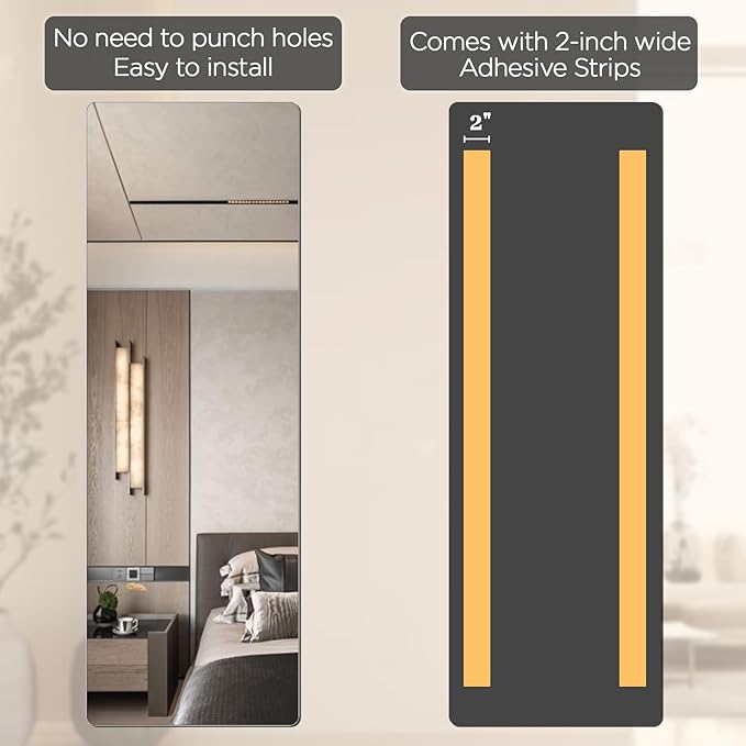 iCAGY Acrylic Full Body Mirror - Self-Adhesive Shatterproof Wall Mirror, Ultra-Thin 0.06” Lightweight for Home Gym, Bedroom, Closet Door - Frameless Easy Install (4, Rectangle, 16" W x 47" L)