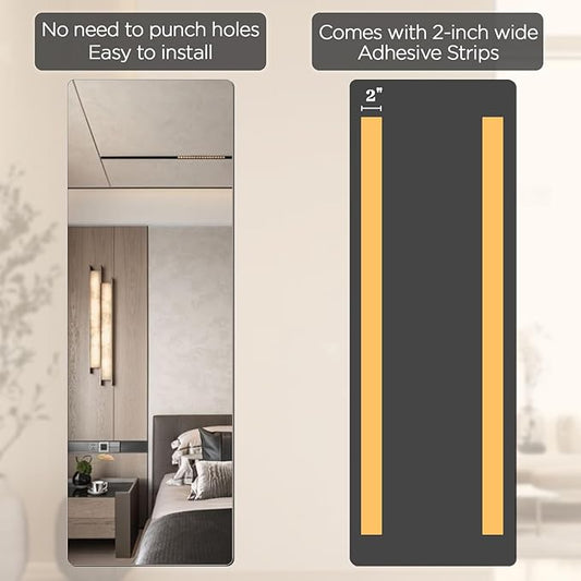 iCAGY Acrylic Full Body Mirror - Self-Adhesive Shatterproof Wall Mirror, Ultra-Thin 0.06” Lightweight for Home Gym, Bedroom, Closet Door - Frameless Easy Install (4, Rectangle, 16" W x 47" L)