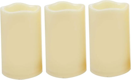 iZAN 3-Pack Battery Operated Flameless LED Candles with Timer Outdoor Waterproof Flickering Timing LED Pillar Candles for Home Wedding Party Festival Décor Long Battery Life 1500+ Hours 3”x5”