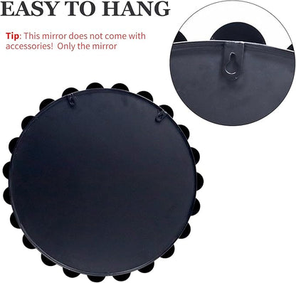 Round Black Mirror 24'', Spherical Frame Round Beaded Mirror for Wall Decor Large Circle Mirror for Bathroom, Dining Roon, Bed Room, Entryway
