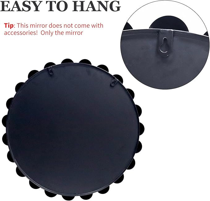 Round Black Mirror 28'', Spherical Frame Round Mirror for Living Room, Beaded Mirror for Bathroom, Dining Roon, Bed Room, Entryway