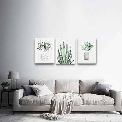 Lapremoly Large Canvas Wall Art For Living Room Wall Decor For Bedroom Kitchen Dining Room Decoration Leaf Abstract Pictures Office Room Home Walls Artwork Green Plants Ink Wall Paintings 3 Piece