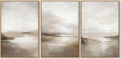 SAFERRYHOME Neutral Abstract Framed Wall Art - Minimalist Modern Nordic Calm Canvas Print Set, Landscape Shapes Earth Tone Illustrations Decor for Living Room, Bedroom - 3 Panels 16x24 Inch