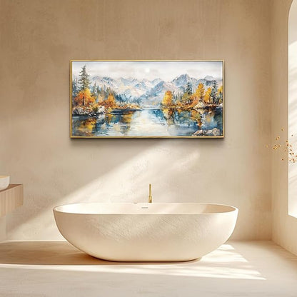 ZUITINGHUA Wood Framed Canvas Wall Decor For Living Room Large Wall Art For Office Watercolour Paintings Bedroom Decorations Farmhouse Home Mural Forest Mountain Landscape Pictures Artwork 24x48 In