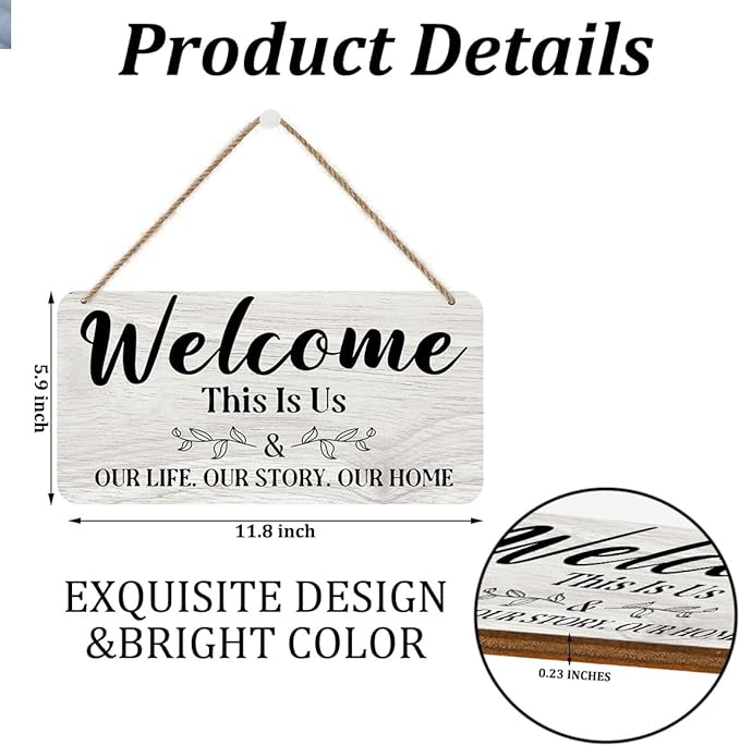 This is Us Our Life Our Story Our Home Wall Decor, Vintage Wooden Wall Decoration Family Hanging Sign for Living Room Front Door, New Home Decor Housewarming Gifts