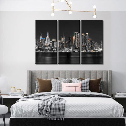 TUMOVO 3 Piece Wall Decor American Cityscape Canvas Paintings for Bedroom, Bathroom, Office. Manhattan Skyscrapers Skyline House Decor Print on Canvas Framed Ready to Hang (42" Wx28 H)