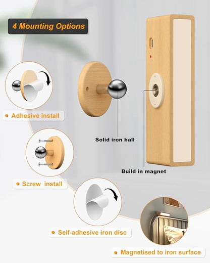 DetarZinLED Battery Operated Wall Sconces Set of 2,Rechargeable Wall Lights Wood,Stick On Wall Lights for Bedroom,Wall Mounted Bedside Reading Lamps Dimmable,Battery Powered Wall Lamp for Bedroom