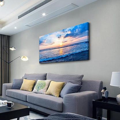Wapluam Canvas Wall Art For Living Room Office Wall Decor Blue Beach Ocean Sea Waves Landscape Wall Painting Ready To Hang Bedroom Home Decorations Canvas Prints Posters Pictures Wall Mural Artwork