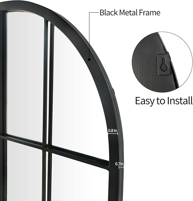 OUSHUAI Black Arched Mirror Set of 2,Window Pane Mirror for Wall Decor,Farmhouse Wall Mounted Mirrors for Entryway,Hallway,Living Room,Fireplace.2-Pack 38"X13.4"
