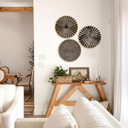 Briful 12" Wall Décor Pack of 3 Metal Gold & Black Washed Starbursts Radial Plate Wall Art Modern Accent Hanging Wall Decorations For Home Office Bedroom Or Living Room Wall Sculptures