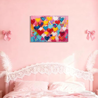 16x24 Graffiti Pink Hearts Canvas Art Wall Modern Abstract Love Painting Colorful Kids Bedroom Decor Photo Teen Girl Rainbow Room Wall Posters Child Gift Bathroom Oil Prints Office Bright Pictures
