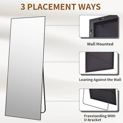 VooBang Full Length Mirror, 71" x 26" Floor Mirror with Stand, Aluminum Alloy Frame Full Body Mirror, Standing Hanging or Leaning Against The Wall for Bedroom Living Room, Black