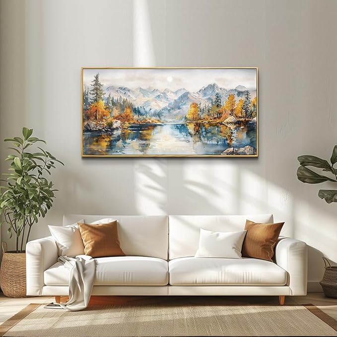 ZUITINGHUA Wood Framed Canvas Wall Decor For Living Room Large Wall Art For Office Watercolour Paintings Bedroom Decorations Farmhouse Home Mural Forest Mountain Landscape Pictures Artwork 24x48 In