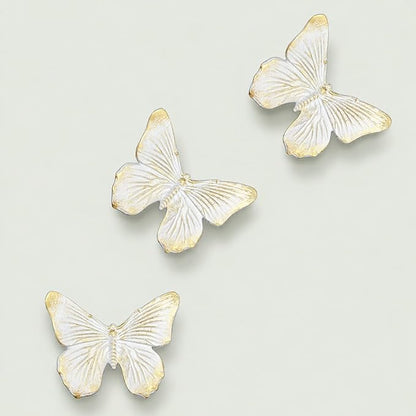 GUSFREUD 3D Butterfly Wall Decor Set – Resin Wall Decorations for Living Room, Bedroom, Garden, Yard, Outdoor and Gallery Walls - Ivory Gold - Set of 3