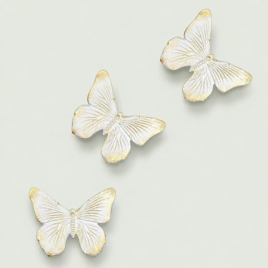 GUSFREUD 3D Butterfly Wall Decor Set – Resin Wall Decorations for Living Room, Bedroom, Garden, Yard, Outdoor and Gallery Walls - Ivory Gold - Set of 3