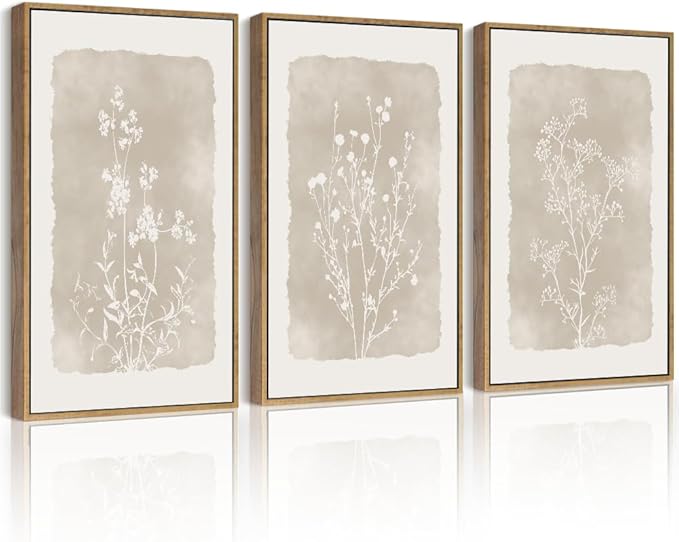 Drsoum Botanical Flower Wall Art Framed Vintage Floral Wall Prints Wildflower Neutral Rustic Bohemain Artwork Farmhouse Bedroom Ready to Hang 12x16in Natural Framed