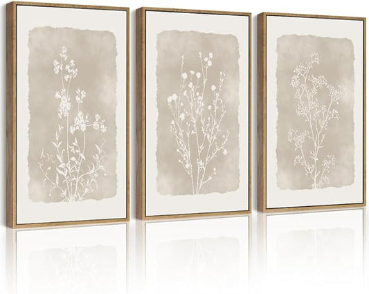 Drsoum Botanical Flower Wall Art Framed Vintage Floral Wall Prints Wildflower Neutral Rustic Bohemain Artwork Farmhouse Bedroom Ready to Hang 12x16in Natural Framed