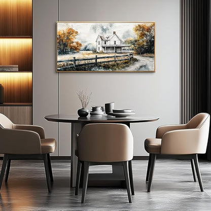 QIYILEXWART Wood Framed Canvas Wall Art For Living Room Wall Decor For Bedroom Office Wall Decoration White Hut Painting Farmhouse Watercolour Pictures Artworks Room Home Decor Ready To Hang