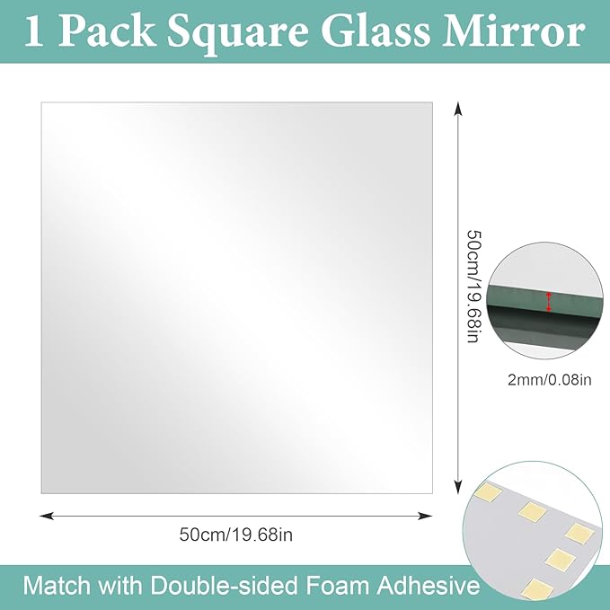 20x20 in Glass Wall Mirror for Bathroom Sink, 1Pcs HD Frameless Decorative Wall Mounted Mirror Tile for Bedroom, Vanity, Living Room, Entryway, Over Sink, Door, Home Gym, Wall Decor