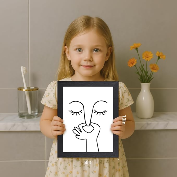 Cyebmo Funny Bathroom Wall Art, Minimalist Black and White Bathroom Picture Wall Decor, Toilet Pinching Nose Art Print for Restroom Guest BathRoom Wood Framed Ready to Hang 8x10 Inch