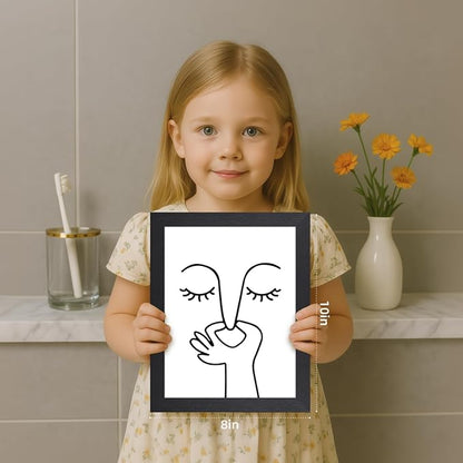 Cyebmo Funny Bathroom Wall Art, Minimalist Black and White Bathroom Picture Wall Decor, Toilet Pinching Nose Art Print for Restroom Guest BathRoom Wood Framed Ready to Hang 8x10 Inch