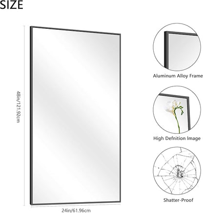 COFENY 48x24In Black Bathroom Mirror for Wall, Rectangle Mirrors with Metal Frame, Bathroom Rectangular Mirror Modern Wall Mirror for Bedroom Living Room, Entryway Hangs Horizontal or Vertical