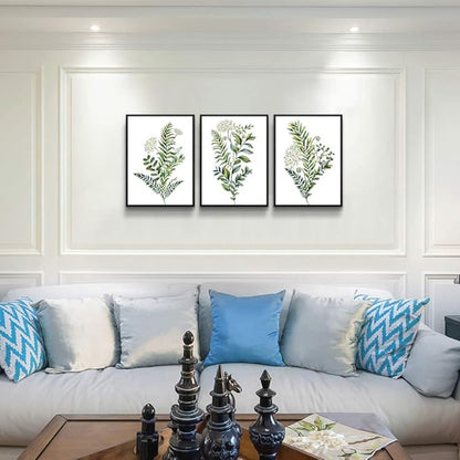 Black Framed 3 Pieces Framed Wall Art For Living Room Bathroom Wall Decorations Kitchen Wall Decor Canvas Print Decor Modern Simple Bedroom Home Decoration Green Leaves Poster Wall Paintings