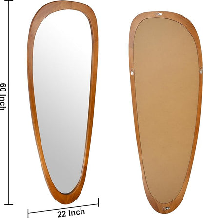 Ruomeng Full Length Irregular Wall Mirror, 60 x 22 Inch Wooden Mirror, Boho Large Decorative Asymmetrical Mirror for Bathroom, Living Room, Bedroom, Entryway, Farmhouse, Tempered Glass, Shatterproof