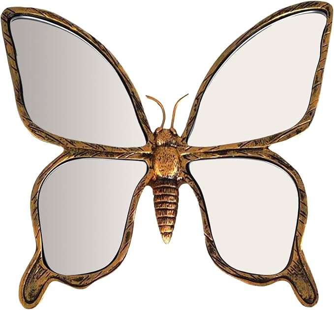 Dragonfly Wall Mirror Decor, Butterfly Art Wall Mirrors, Retro Gold Resin Decorative Wall Mirror, Creative Home Decoration for Living Room Bedroom (Butterfly)