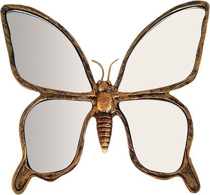 Dragonfly Wall Mirror Decor, Butterfly Art Wall Mirrors, Retro Gold Resin Decorative Wall Mirror, Creative Home Decoration for Living Room Bedroom (Butterfly)