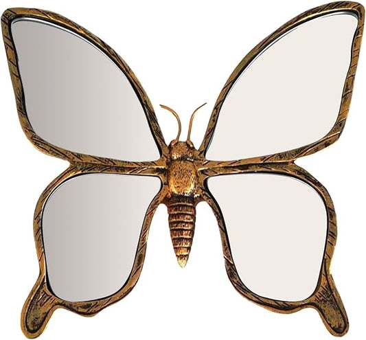 Dragonfly Wall Mirror Decor, Butterfly Art Wall Mirrors, Retro Gold Resin Decorative Wall Mirror, Creative Home Decoration for Living Room Bedroom (Butterfly)
