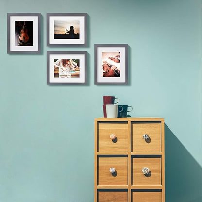 Egofine 8x10 Picture Frames 4 Pack - Wood Frames Covered by Plexiglass for Pictures 4x6 or 5x7 with Mat or 8x10 Without Mat, Photo Frames for Table Top and Wall Display, Dark Gray
