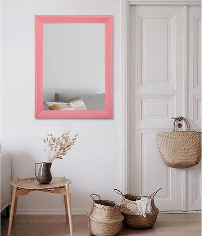 AAZZKANG Rectangle Mirror with Wood Frame Modern Farmhouse Wall Mirrors Decor Large 28"x20" for Bedroom Bathroom Living Room Pink