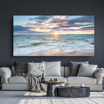 Yxbhhym-Large Coastal Wall Decor Beach Sunset Wall Art Ocean Room Decor Picture Seascape Canvas Prints Poster Waves Sea Artwork for Walls Landscape Painting Bedroom Living Room Office Decorations