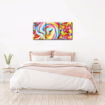 Pacimo 3 Pieces Canvas Print Wall Art Set Variety of Rainbow Candy Food Dessert Pictures Painting Prints on Canvas Modern Artwork Framed Wall Decor for Living Room Bedroom Office - 12"x16"x3