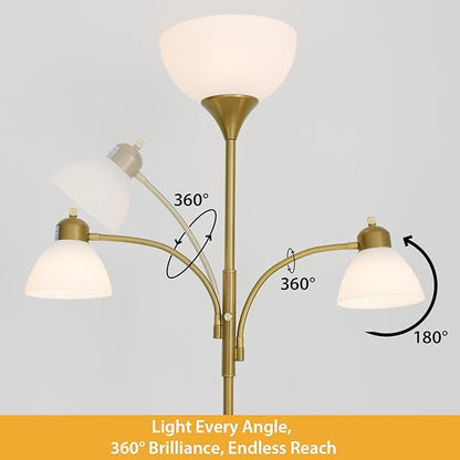 RISLG Floor Lamps for Living Room,Standing Lamp with Stepless Dimming, 3 Lights Adjustable Reading Lights, Morden Tall Lamps for Living Room, Bedroom, Office, Gold