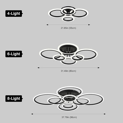 Modern LED Flush Mount Ceiling Light, 8 Rings Black Close to Ceiling Light Fixtures, Living Room Lighting Ceiling Lamp for Dining Room, Bedroom, Kitchen, 4000K Not Dimmable