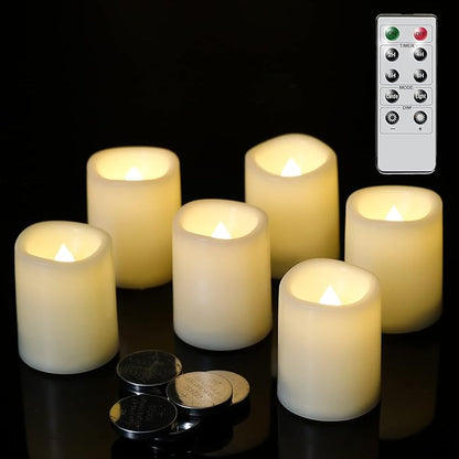 Flameless Flickering LED Votive Candles with Remote, Battery Operated TeaLights Battery Included,Warm White Light 1.5 x 2 inch Set of 6 for Christmas Decoration