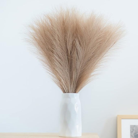 Faux Pampas Grass, 18"/45cm Artificial Pampas Grass Fluffy 6 Stem pompous Grass Flower Arrangement for Boho Home Wedding Decoration (Taupe)