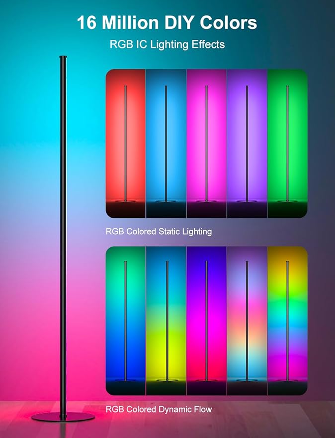 Eastfine Corner Floor Lamp 70", Upgraded RGB LED with Remote Control, App Control with 16 Million Colors and Dynamic Modes, Music Sync Timing, Ambient Lighting for TV Living Room Bedroom Gaming